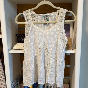 Johnny Was White Floral Lace Blouse